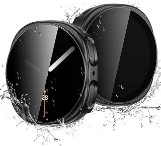 Easuny Pacote com 2 capas de privacidade à prova d'água com protetor de tela de vidro temperado para Samsung Galaxy Watch 9/8 de 44 mm, proteção geral, antiderrapante, resistente a arranhões para
