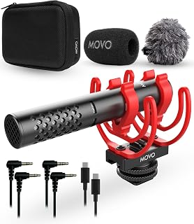 Movo X1-Mini microfone espingarda de vídeo para câmera – Supercardioide 3,5 mm/USB-C Microfone analógico/digital para DSLR, iPhone e smartphones Android, computadores – Compatível com Canon EOS,