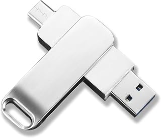 Drive de salto duplo USB 3.0 Gen 1 Tipo-C de 32 GB, caixa de metal USB-C flash design giratório pen drive (prata)