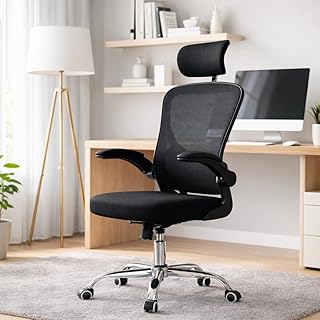 BlidShop Cadeira de escritório ergonômica Bari com apoio de cabeça 2D, tela mesh respirável, apoio lombar, braços ajustáveis, giratória, reclina 180° e suporta até 120kg (Preta)