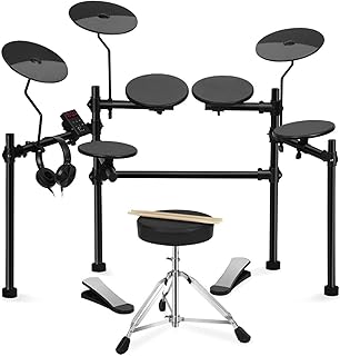VEDO Kit Bateria Eletrônica, 4 Pads Silenciosos, Portátil/Resistente, Iniciante, 200 Sons, 2 Pedais, Banco, Baquetas e Fone Incluso.