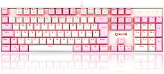 TECLADO MECANICO GAMER SINGLE COLOR REDRAGON MITRA BRANCO E ROSA COM SWITCH MARROM