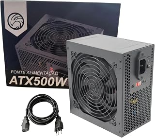 Fonte ATX 500W Bivolt para PC Desktop Preto Bivolt, 500W, ATX, Desktop, Preto