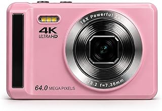 Câmera Digital 4k 64mp Rosa, C/Cartão 32gb E 2 Bateria