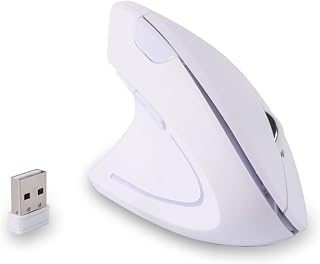 Mouse canhoto, mouse sem fio óptico vertical ergonômico de 2,4 GHz com receptor USB DPI (800/1200/1600) para PC, computador, laptop, Macbooks, mouse sem fio, especialmente para canhotos (branco)