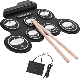 Conjunto de Bateria de Silicone Roll-up USB de Tamanho Compacto Kit de Bateria Eletrônica 7 Almofadas de Bateria Com Baquetas e Pedais para Iniciantes, Crianças, Crianças