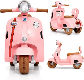 Moto Elétrica Infantil 6V Scooter Triciclo com Luz Som e Farol Bateria Recarregável, ROSA