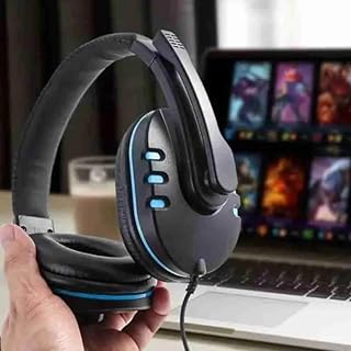 Fone de Ouvido Headset Gamer com Microfone Ajustável, Conexão P2 3,5mm, Som Estéreo Imersivo, Preto com Detalhes em Vermelho ou Azul