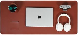 Kit Mousepad Deskpad Grande 70x30cm Premium em Couro Ecológico + Porta Copo e Porta Lápis | Deskpad Antiderrapante para Escritório e Home Office (Terracota)