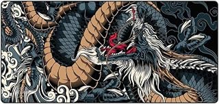 Mousepad Gamer Grande 70x35cm Tema Dragao Base Antiderrapante Superficie Speed e Borda Costurada para PC, Notebook - Teclado e Mouse