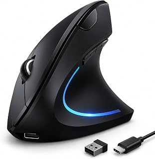 Mouse Vertical Ergonômico Sem Fio Bluetooth 2.4GHz DPI Ajustável USB para PC e Notebook
