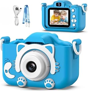 Câmera Digital Infantil Portátil – Recarregável, Com Tela LCD, Jogos e Vídeo HD – Presente Criativo para Crianças de 4 a 12 Anos – Antichoque, Fácil de Usar (AZUL)