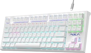 Teclado Mecânico AULA F3032 87 Teclas Branco Layout ABNT2 Compacto Switch Mecânico Iluminação RGB