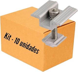 Kit 10 Fixadores Intermediários para Painel Solar em Alumínio e Inox 304 – Grampos Fotovoltaicos com Parafuso e Arruela