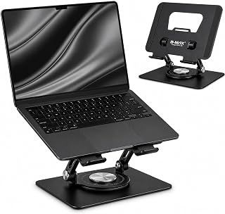 Suporte para Notebook e Tablet Ajustável até 17”, Base Giratória 360°, Apoio Articulado Ergonômico Dobrável e Ventilado para Laptop, Portátil, Mesa, Escritório, Estudos e Home Office CHUMBO FOSCO