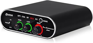 VEDO Mini amplificador de áudio X200, 2×150W 4Ω de potência, Bluetooth 5.0, entradas óptica/coaxial/RCA/PC, som estéreo Hi-Fi para home theater, caixas de som passivas, TV e PC
