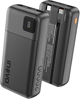 Power Bank 20000mAh com Cabos Integrados USB-C e Lightning, Carregador Portátil 22,5W Fast Charge, Display Digital LED de Bateria, Bateria Externa Compatível com iPhone SamsungXiaomi Android