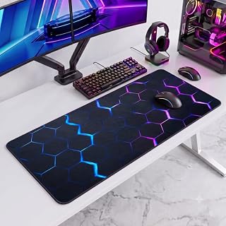 Mouse Pad Gamer Grande 80x30 Antiderrapante Impermeável Hexagonal Neon