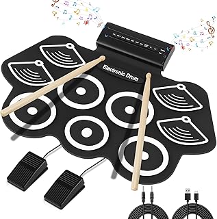 Bateria Eletrônica Portátil Instrumento Musical 9 Pads Drum Pedais Baquetas com Fonte