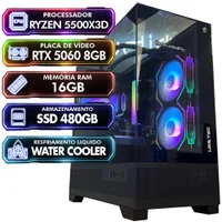 PC Gamer Studiopc Unity, Preto, Ryzen 5 5500x3d, 16GB RAM, Placa RTX 5060 8GB, SSD 480GB, Water Cooler 240mm, Fonte 500w, Windows 11 Pro - 9216435
