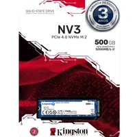 SSD 500gb Kingston Nv3, M.2 Nvme PCie 4.0 X4, Leitura 5.000mb/s, Gravação 3.000mb/s - Snv3s/500g