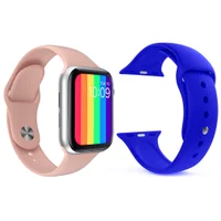 Kit 1 Relógio Inteligente Smartwatch Iwo12 Lite Rosa Android Ios + 1 Multiira Silicone Azul Escuro