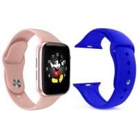 Kit 1 Relógio Inteligente Smartwatch Ld5 Rosa Android Ios + 1 Multiira Extra Silicone Azul Escuro