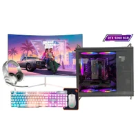 Computador Gamer Intel i9 11ª 64gb Ram, SSD 2TB, RTX 5060 8GB, Monitor 23" Curvo Branco, Gabinete Tiny Pro Cinza