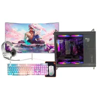 Computador Gamer Intel i9 11ª 32gb Ram, SSD 1TB, RTX 3060 12gb, Monitor 23" Curvo Branco, Gabinete Tiny Pro Cinza