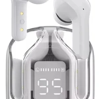Fone De Ouvido Bluetooth Branco Sem Fio LED Display Digital Touch Sem Fio Air 31 Fitness Gamer Case Transparente