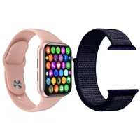 Kit 1 Relógio Inteligente Smartwatch Iwo8 Lite Plus Rosa + 1 Multiira Extra Nylon Azul Meia Noite