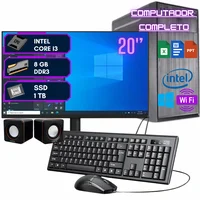 Computador Completo Home Office Intel Core I3, SSD 1 TB, 8GB Ram,monitor 20 ",teclado E Mouse, Caixa De Som,wifi