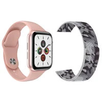 Kit 1 Relógio Inteligente Smartwatch T500 Iwo Max Rosa Android Ios + 1 Multiira Milanese Camuflada