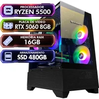 PC Gamer Studiopc Vortex, Preto, Ryzen 5 5500, 16GB RAM, RTX 5060 8GB, SSD 480GB, Fonte 500w, Windows 11 Pro - 9216435