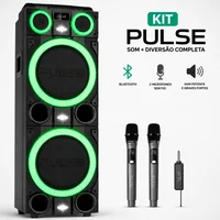 Caixa De Som Pulse Torre Sp518 2000w Bluetooth + Par De Microfone Pulse Pro 2 + Receiver