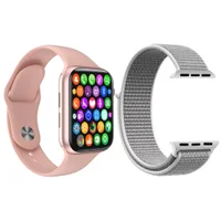 Kit 1 Relógio Inteligente Smartwatch Iwo8 Lite Plus Rosa + 1 Multiira Extra Nylon Branco