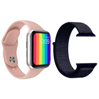 Kit 1 Relógio Inteligente Smartwatch W26 Tela Infinita Rosa Android Ios + 1 Multiira Nylon Azul Meia Noite
