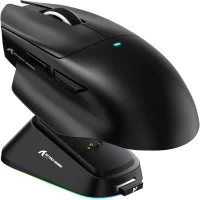 Mouse Gamer Attack Shark V6 Tri-mode Sem Fio 26.000 Dpi Com Dock Magnético RGB, Preto