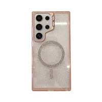 Capa Capinha Case Brilho Glitter Luxo Premium Magsafe Magnética Com Suporte Braket Para Samsung - Rosa - S25