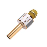 Microfone Sem Fio Karaoke Bluetooth Alto Falante Embutido Usb Cor Dourado