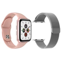 Kit 1 Relógio Inteligente Smartwatch T500 Iwo Max Rosa Android Ios + 1 Multiira Extra Milanese Prata