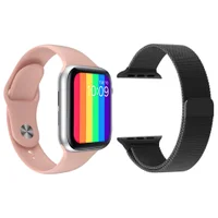 Kit 1 Relógio Inteligente Smartwatch Iwo12 Lite Rosa Android Ios + 1 Multiira Extra Milanese Preto