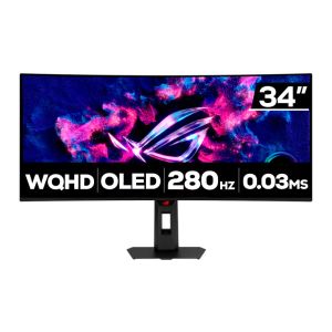 Monitor Gamer Asus ROG Strix, 34 Pol, OLED, WQHD, Curvo, 0.03ms, 280Hz, G-Sync Comp/FreeSync Premium, HDR 400, HDMI/DP, XG34WCDMS
