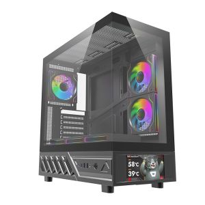 Gabinete Gamer Aigo Darkflash DS950V, Mid-Tower, Lateral de Vidro, Com 6 Fans, ARGB, Com Tela, Preto, DS950V-PC-CASE-BLACK