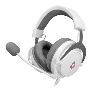 Headset Gamer Mancer Aura, LED Rainbow, Drivers 50mm, Microfone Removível, Earpads Tecido, Branco, MCR-AUR-WH01