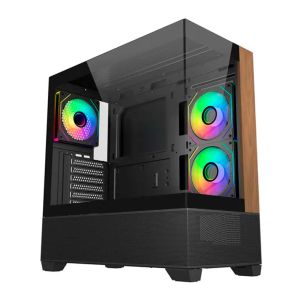 Gabinete Gamer Cooler Master Elite 690 Wood, ARGB, Mid-Tower, Lateral de Vidro, Com 3 Fans, Preto, E690-KHNN-S00