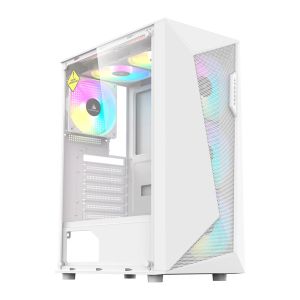 Gabinete Gamer Acegeek Atlas R338, Rainbow, Mid-Tower, Lateral de Vidro, Com 4 Fans, Branco, AG-ATLAS-R338-WH-I4F