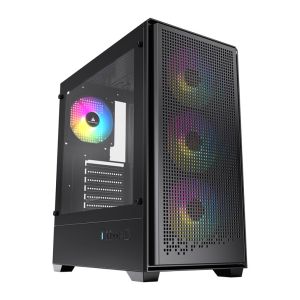 Gabinete Gamer Acegeek Qube Mesh, Rainbow, Mid-Tower, Lateral de Vidro, Com 3 Fans, Preto, AG-QUBE-BK-3F