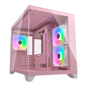 Gabinete Gamer Cougar FV150 Mini, RGB, Mini-Tower, Lateral de Vidro, Com 3 Fans, Rosa, 382QA60.0004