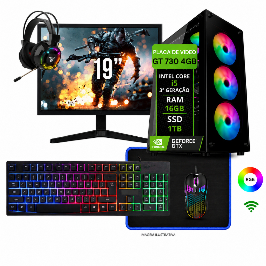 Pc gamer Completo i5 placa de video Geforce 4GB/Ssd 1TB/16GB /Fonte 500W/Wifi/Tela 20''+Nota fiscal